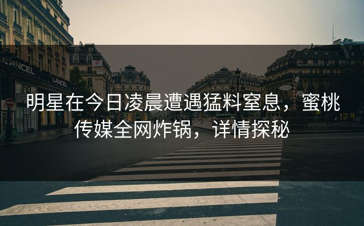 明星在今日凌晨遭遇猛料窒息，蜜桃传媒全网炸锅，详情探秘